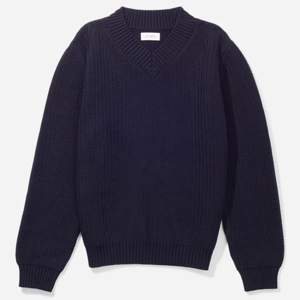 NWT Saturdays NYC Cotton Cashmere Charles Textured Stitch Sweater Midnight Blue